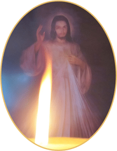 Divine Mercy Image with Candle Flame
